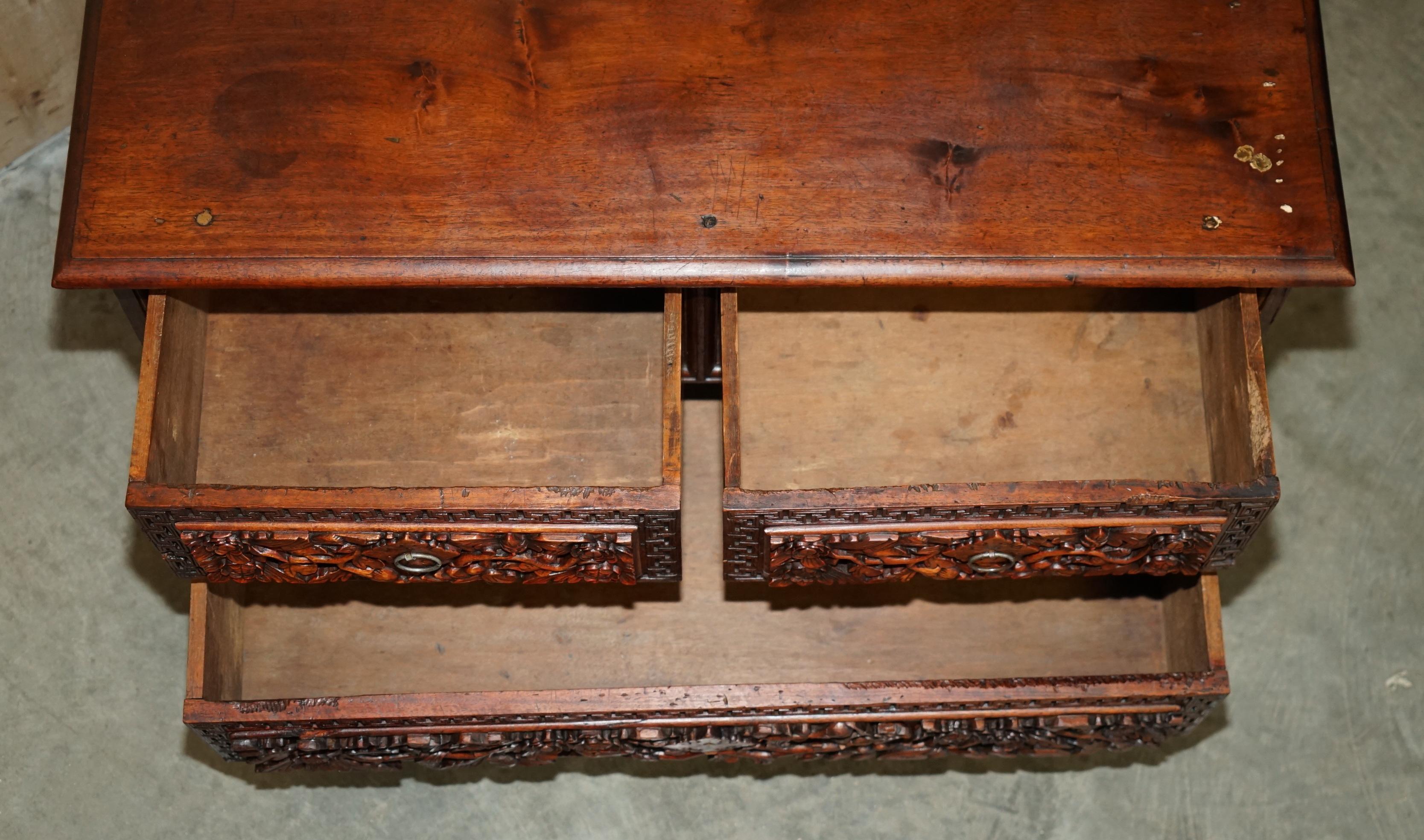 ANTiQUE HEAVILY CARVED INDONESIAN TWO OVER ONE CHEST OF DRAWERS GOOD TV STAND 11