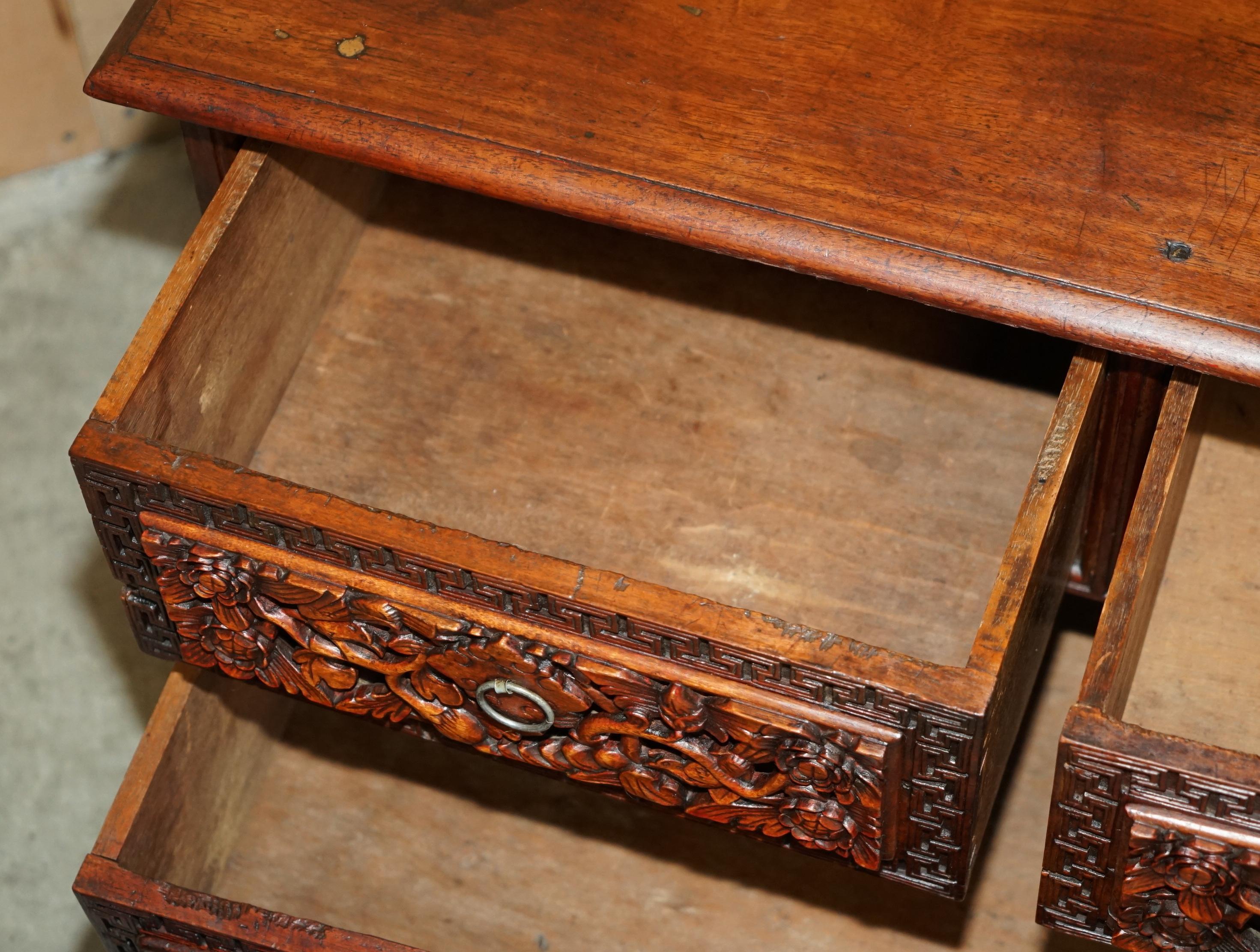 ANTiQUE HEAVILY CARVED INDONESIAN TWO OVER ONE CHEST OF DRAWERS GOOD TV STAND 12