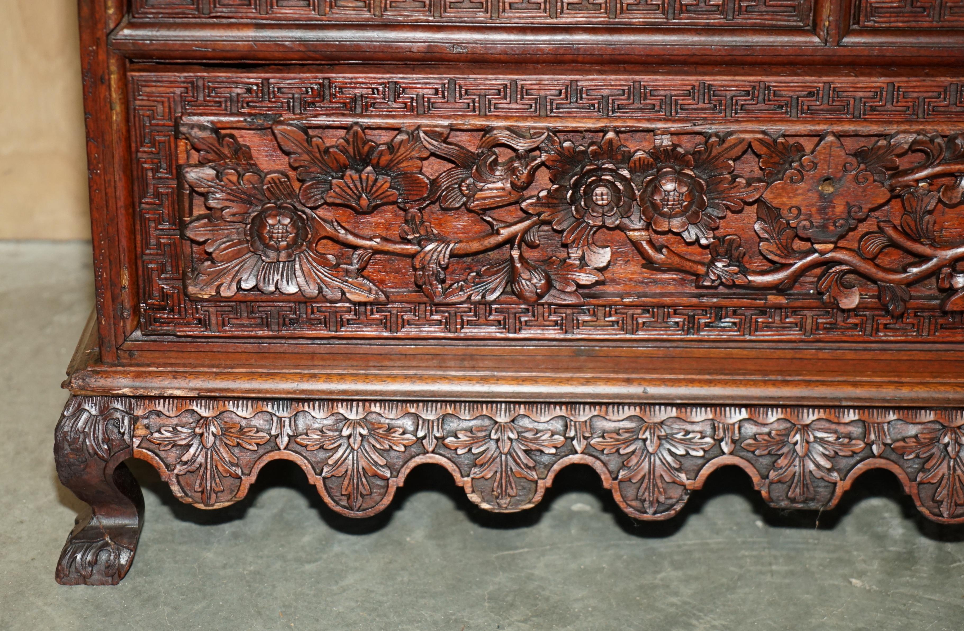 Carved ANTiQUE HEAVILY CARVED INDONESIAN TWO OVER ONE CHEST OF DRAWERS GOOD TV STAND