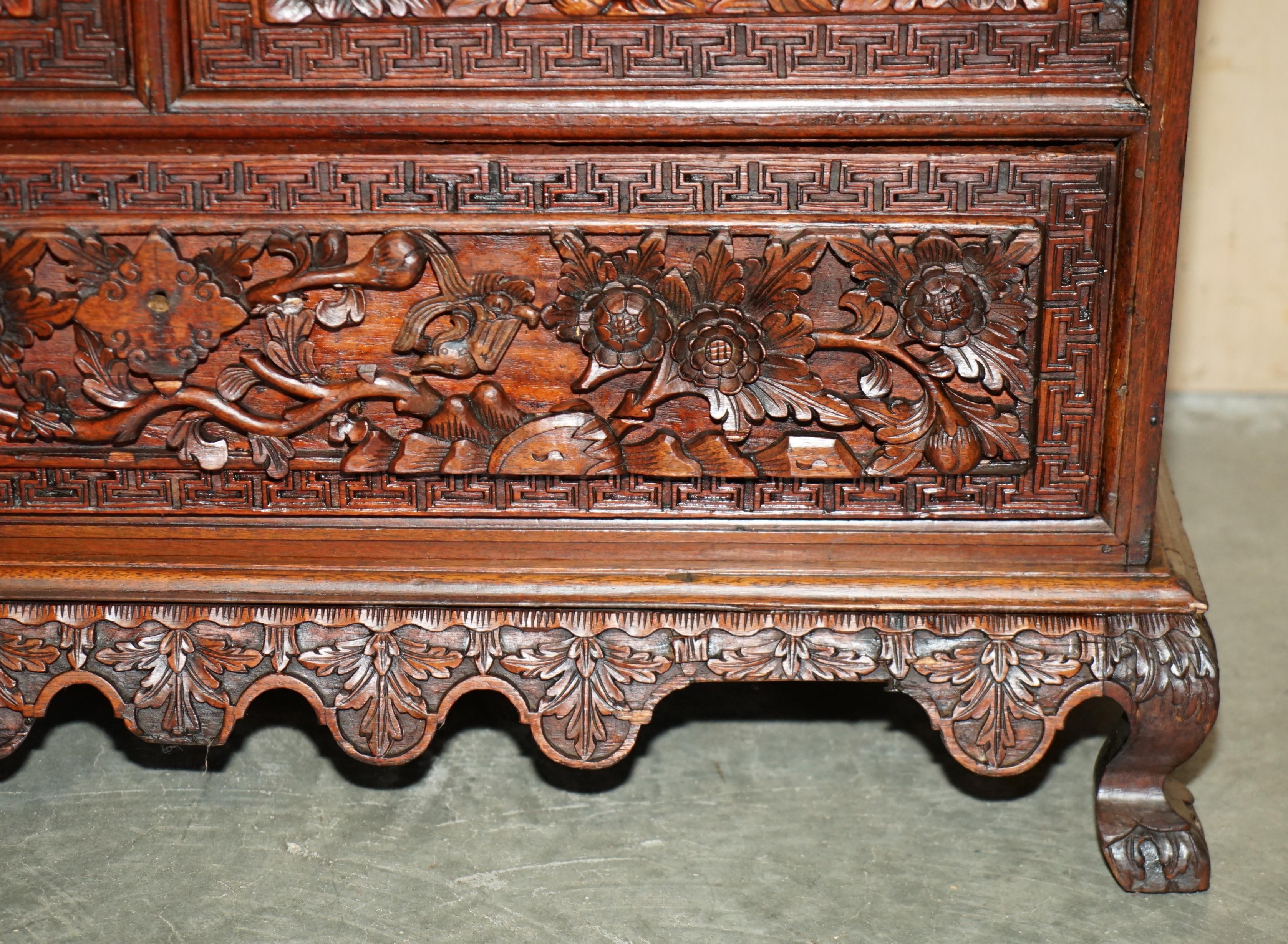 Hardwood ANTiQUE HEAVILY CARVED INDONESIAN TWO OVER ONE CHEST OF DRAWERS GOOD TV STAND