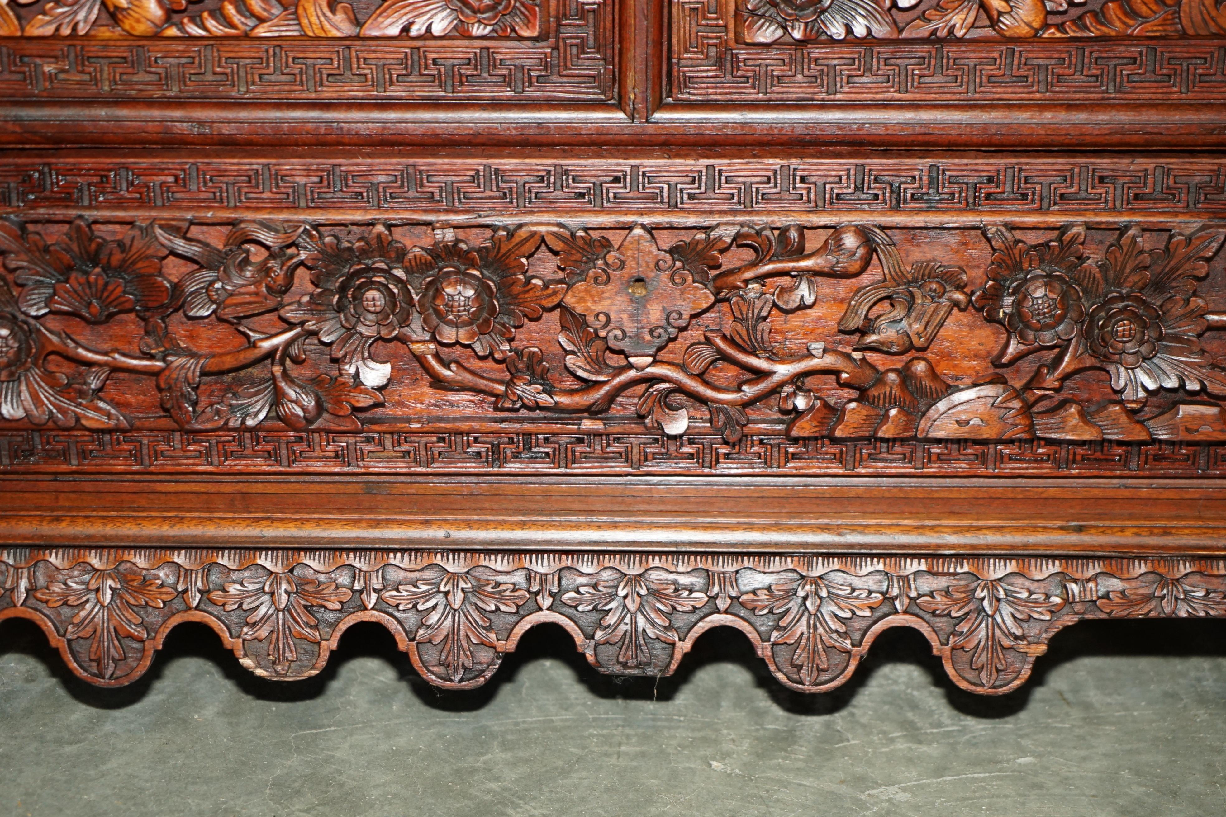 ANTiQUE HEAVILY CARVED INDONESIAN TWO OVER ONE CHEST OF DRAWERS GOOD TV STAND 1