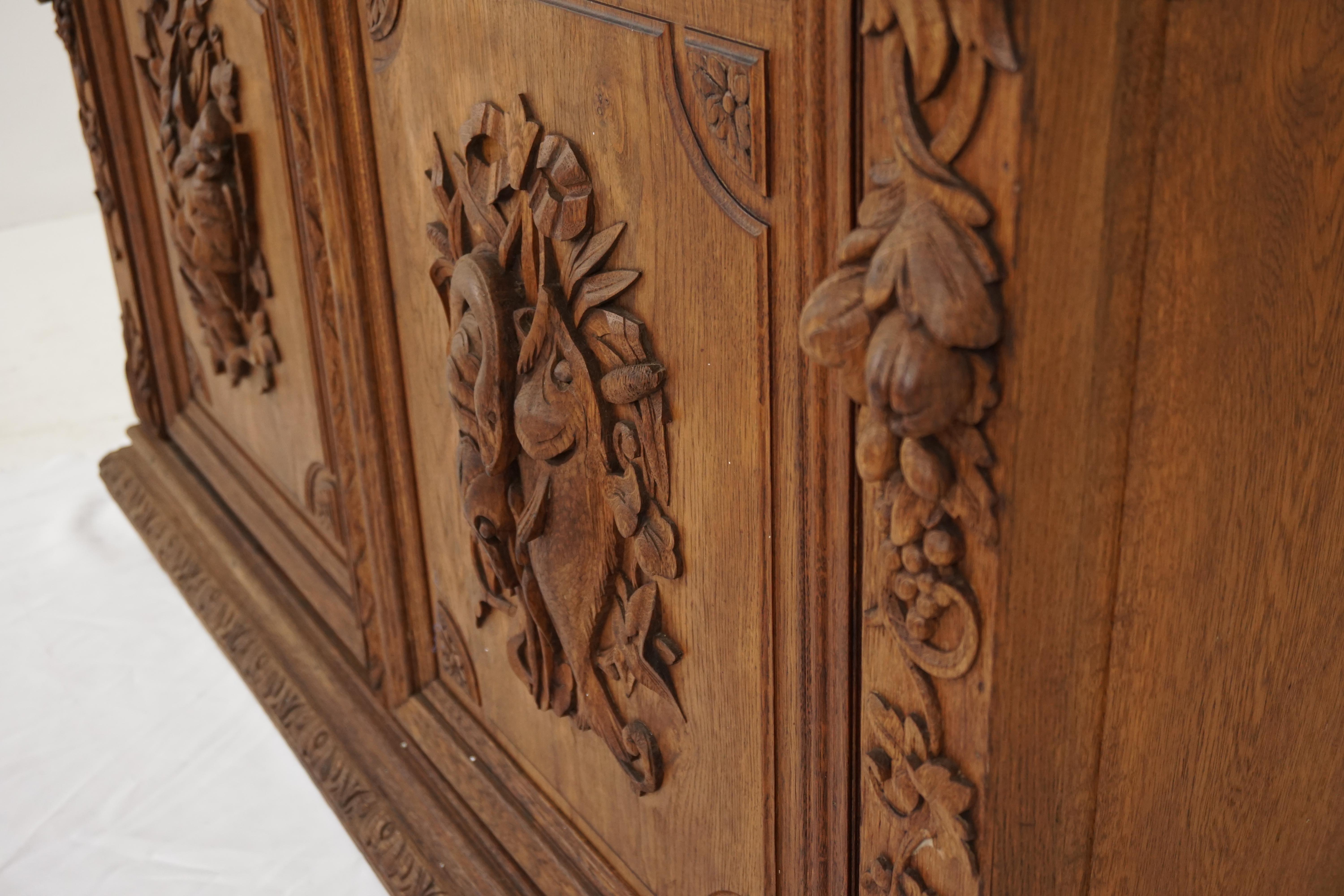 Hand-Crafted Antique Heavily Carved Oak Sideboard Buffet, Scotland 1880, B1819