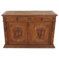 Antique Heavily Carved Oak Sideboard Buffet, Scotland 1880, B1819