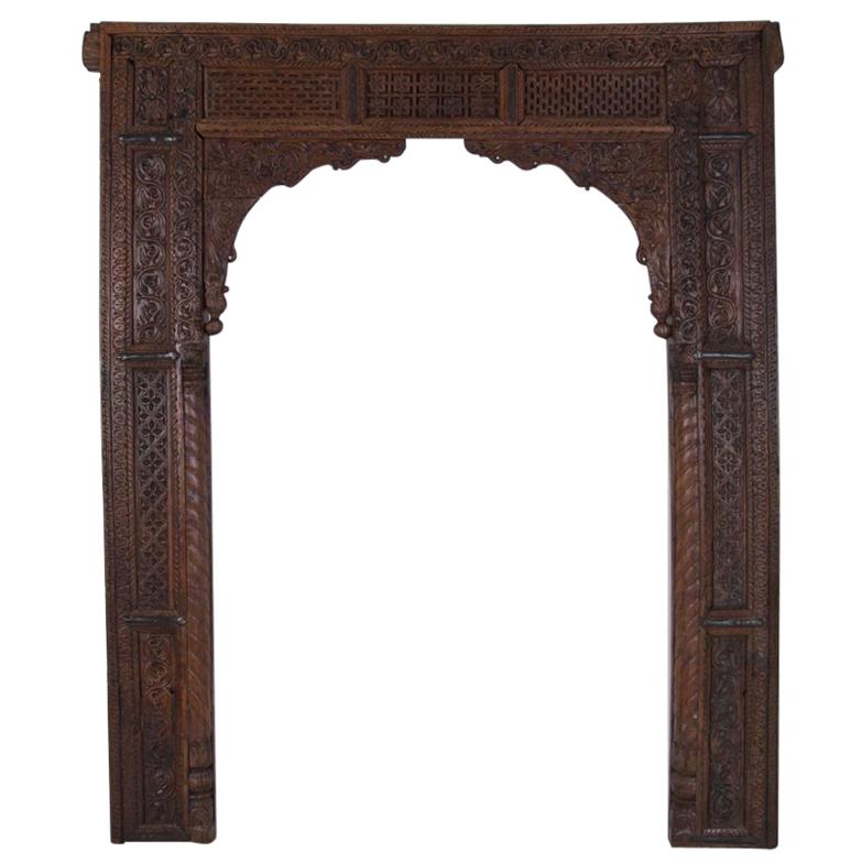 Antique Heavily Carved Teak Doorway Surround from India