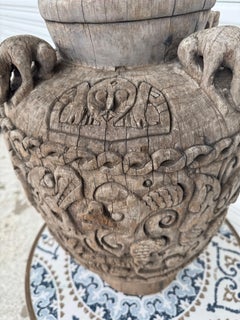 25" Antique Heavily Carved Wooden Vessel
