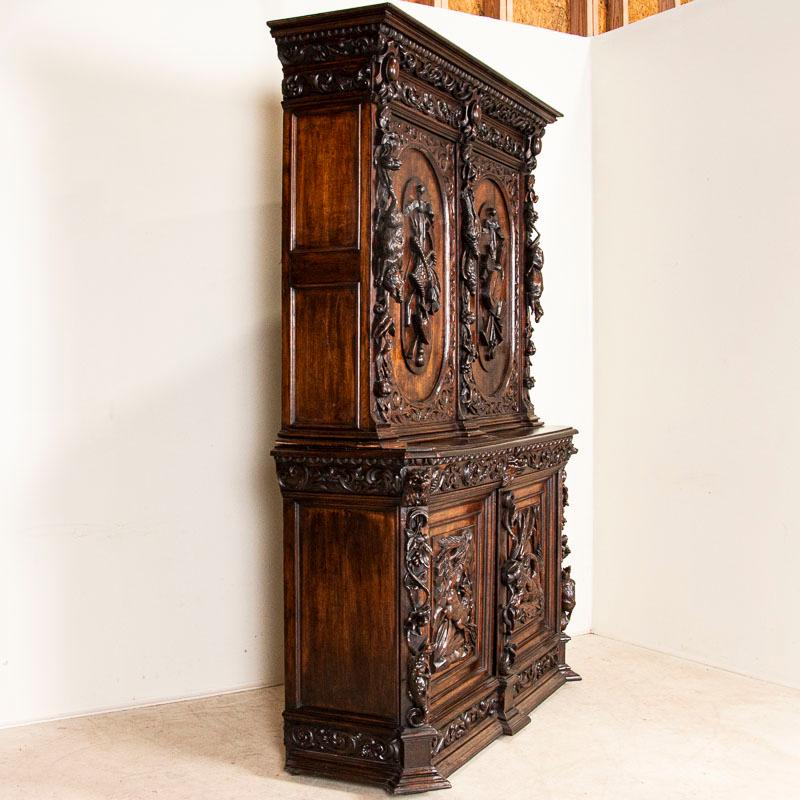 Antique Heavily Caved Hunt Cabinet from France In Good Condition In Round Top, TX