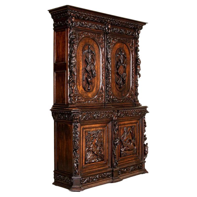 Antique Heavily Caved Hunt Cabinet from France