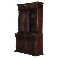 Antique Heavily Figural & Floral Carved Oak Step Back Hunt Cupboard c1920