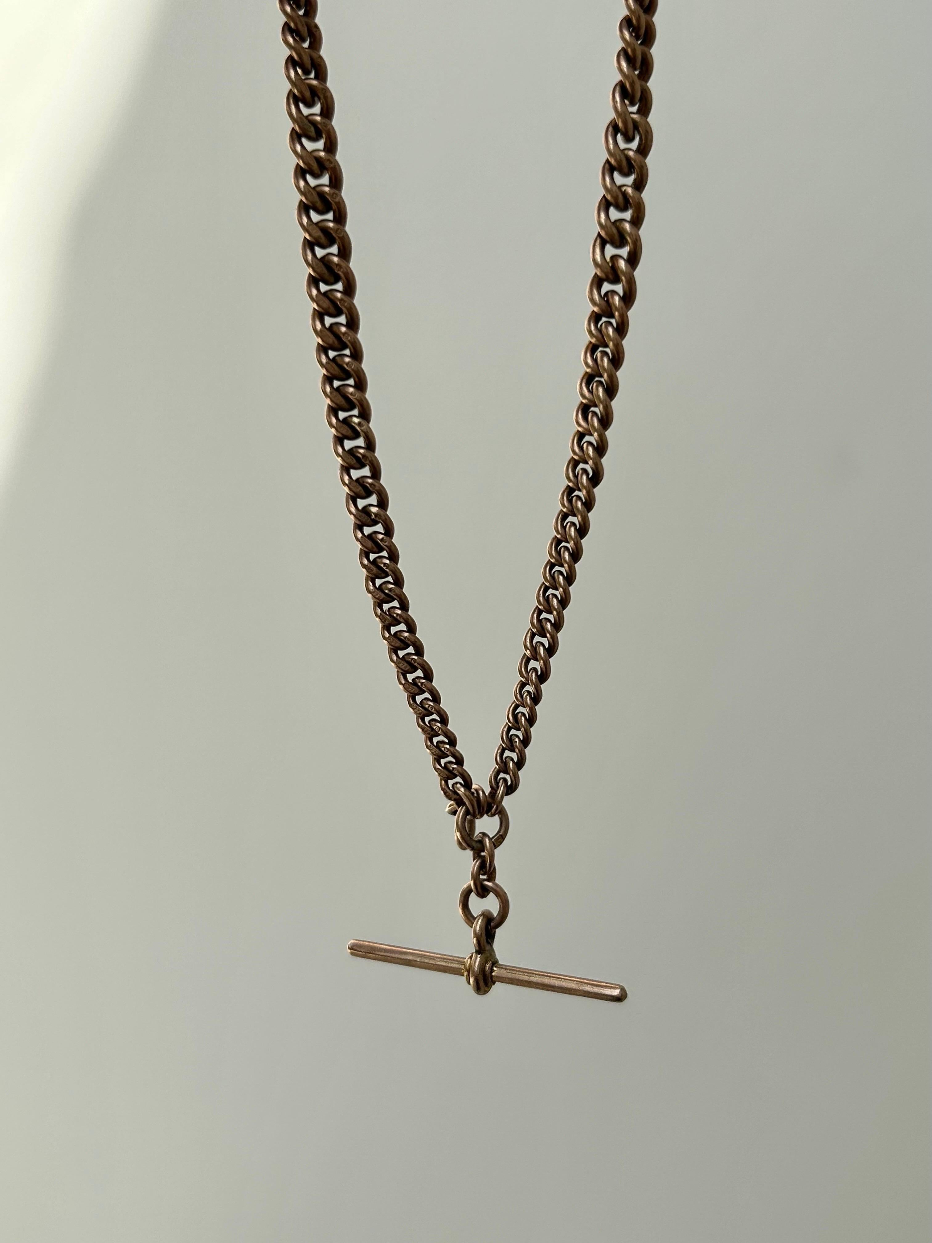Antique Heavy 9 Carat Gold Double Albert Chain Necklace with TBar In Good Condition For Sale In Chipping Campden, GB