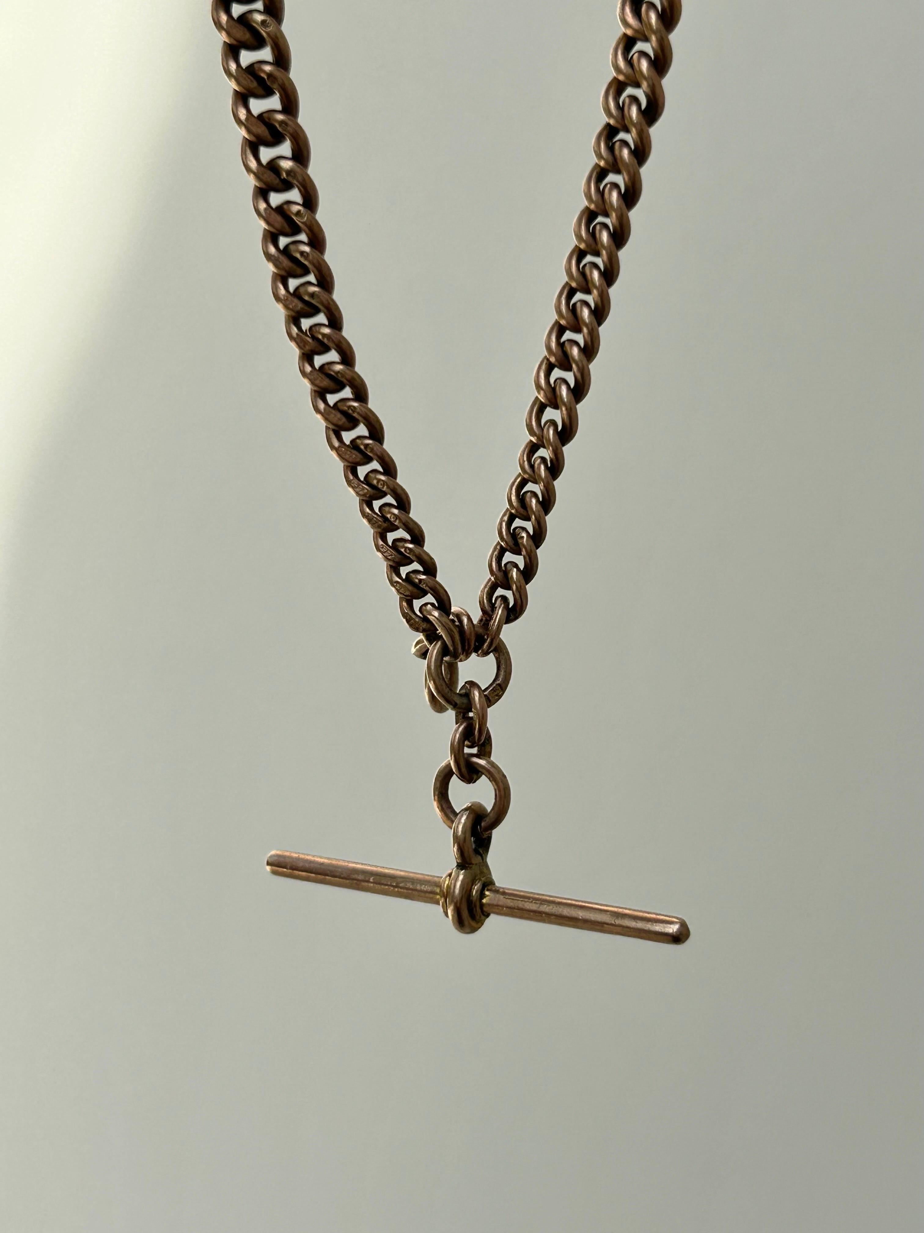 Antique Heavy 9 Carat Gold Double Albert Chain Necklace with TBar For Sale 1