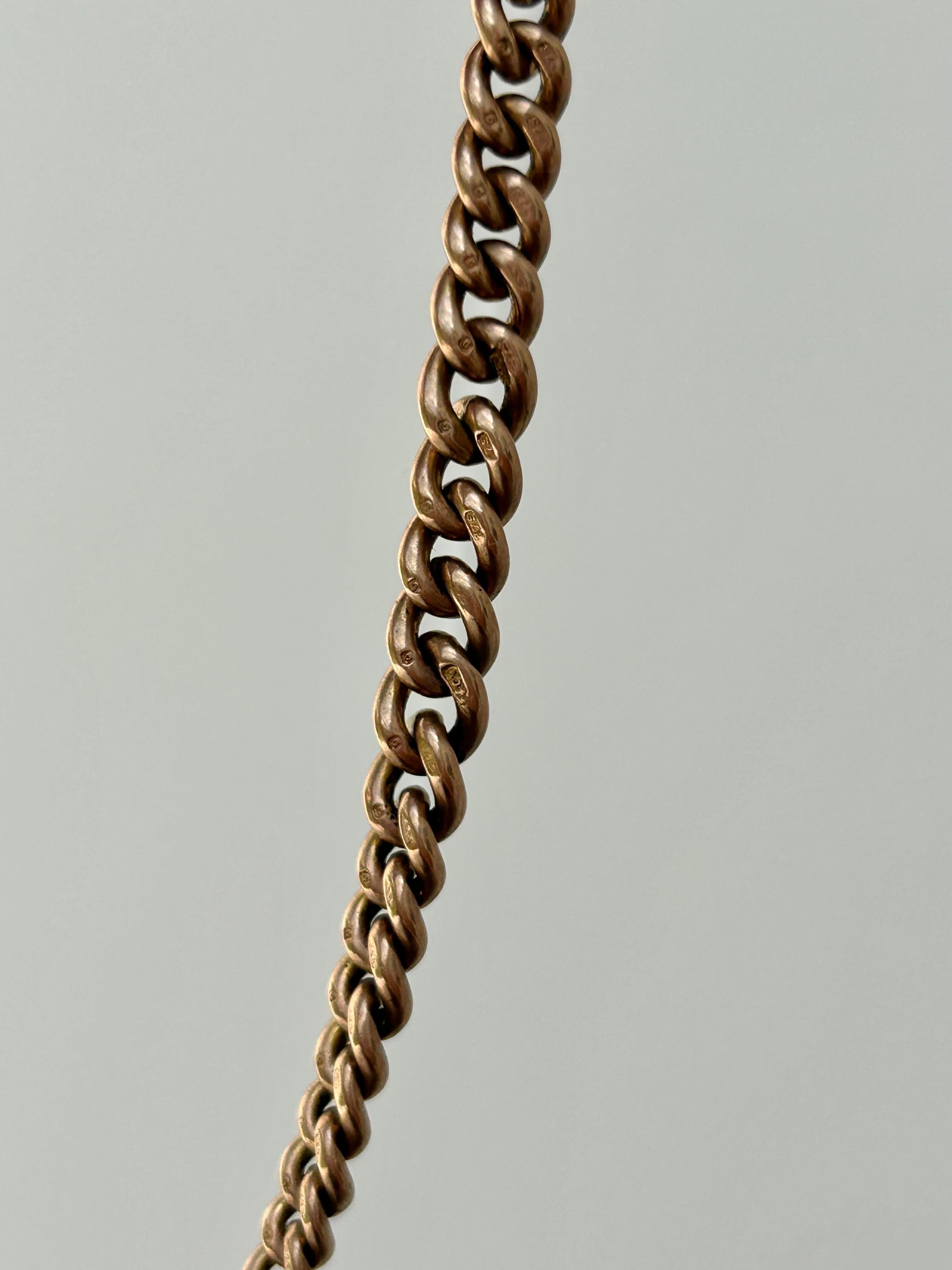 Antique Heavy 9 Carat Gold Double Albert Chain Necklace with TBar For Sale 2