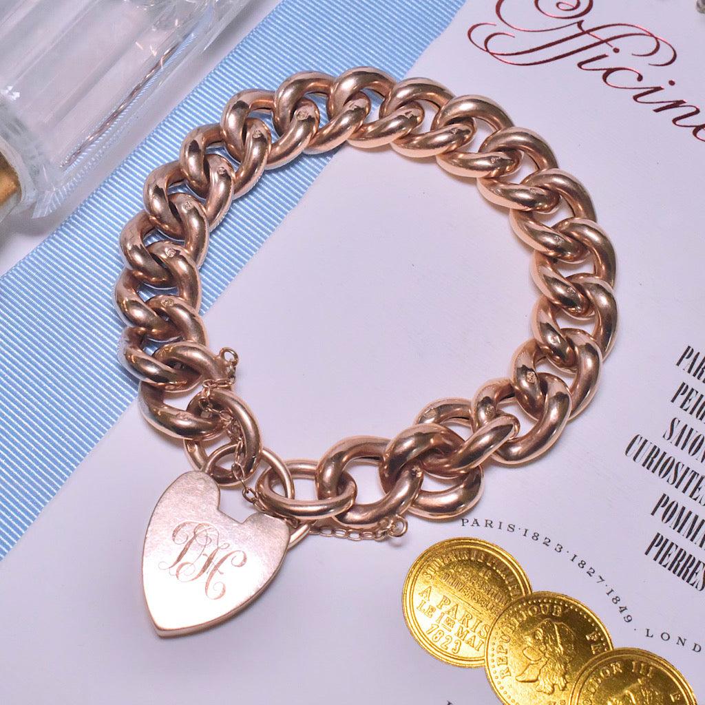 Edwardian Antique Heavy 9ct Rose Gold Heavy Curb-link Bracelet Circa 1910-20 - 34 Grams