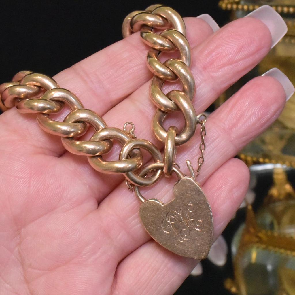 Antique Heavy 9ct Rose Gold Heavy Curb-link Bracelet Circa 1910-20 - 34 Grams In Excellent Condition In NEW TOWN, AU