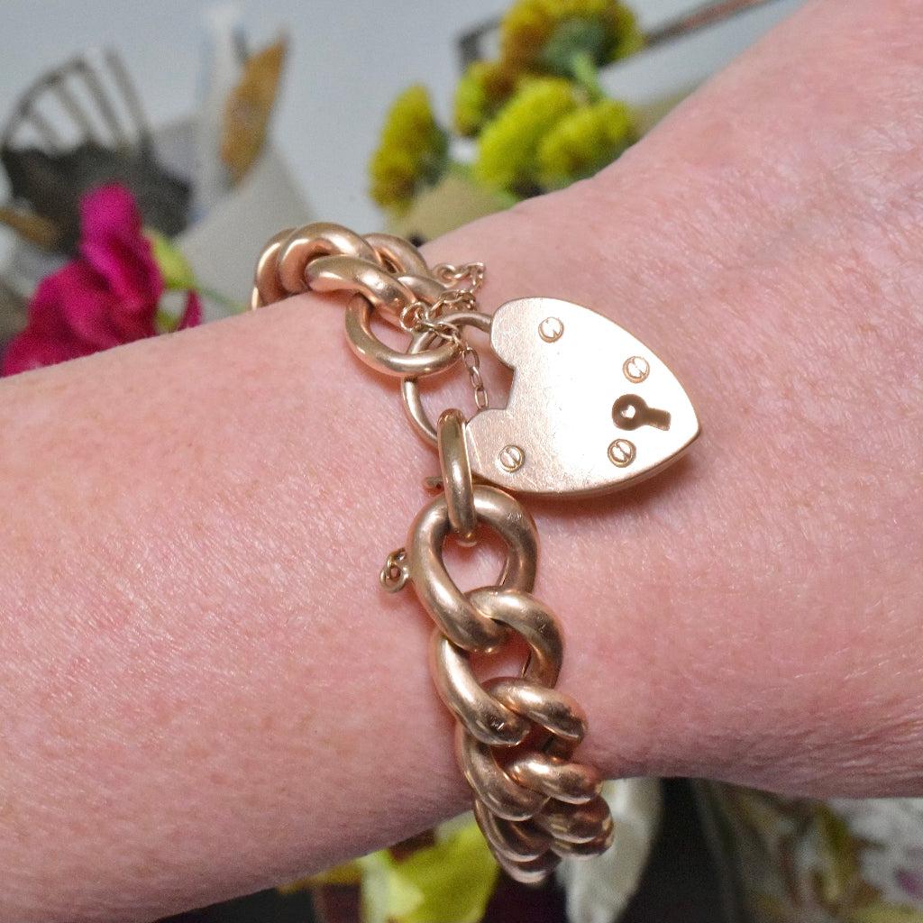 Women's or Men's Antique Heavy 9ct Rose Gold Heavy Curb-link Bracelet Circa 1910-20 - 34 Grams