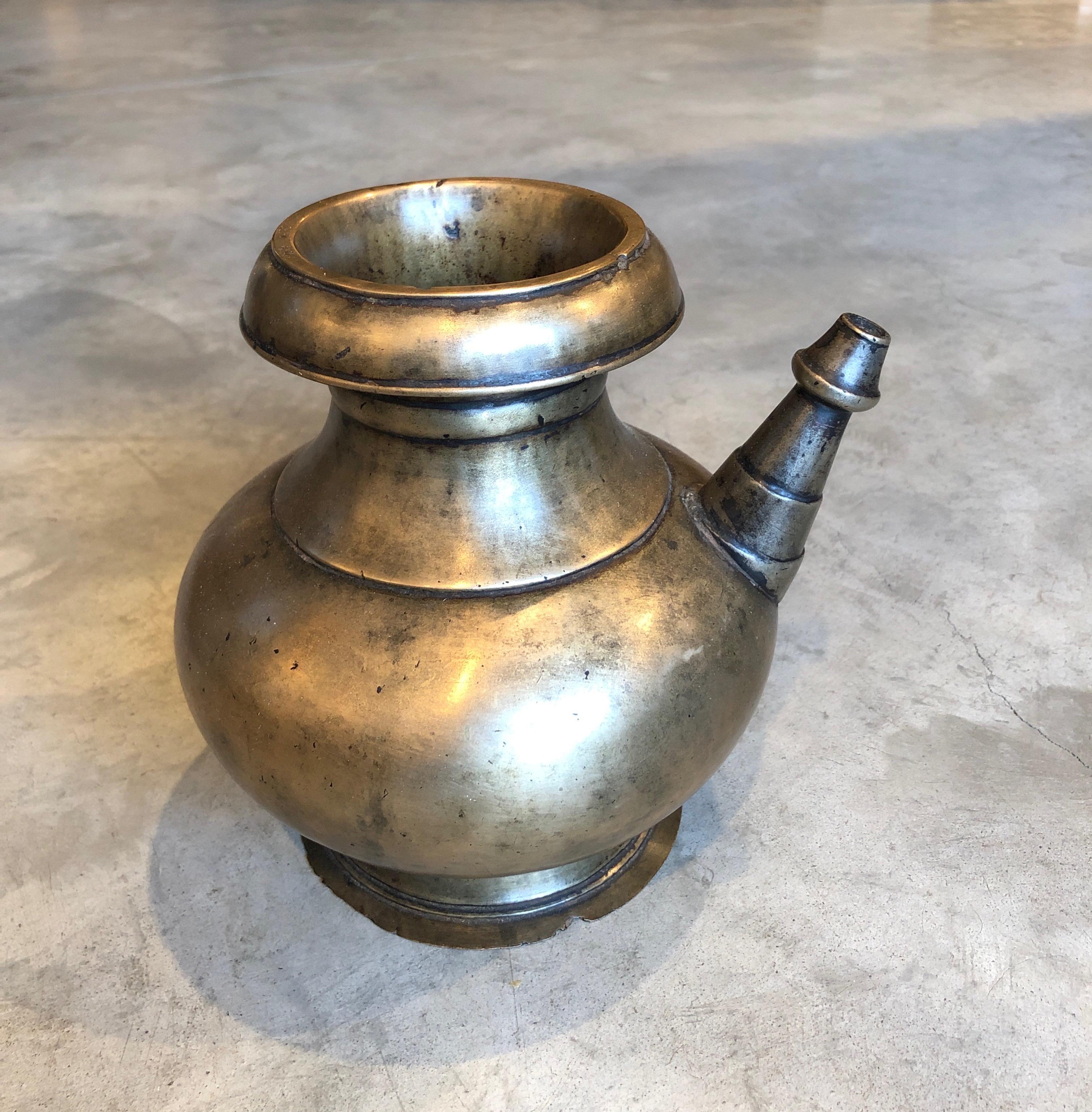 Antique Heavy Bronze Ceremonial Pitcher, from Nepal For Sale 3