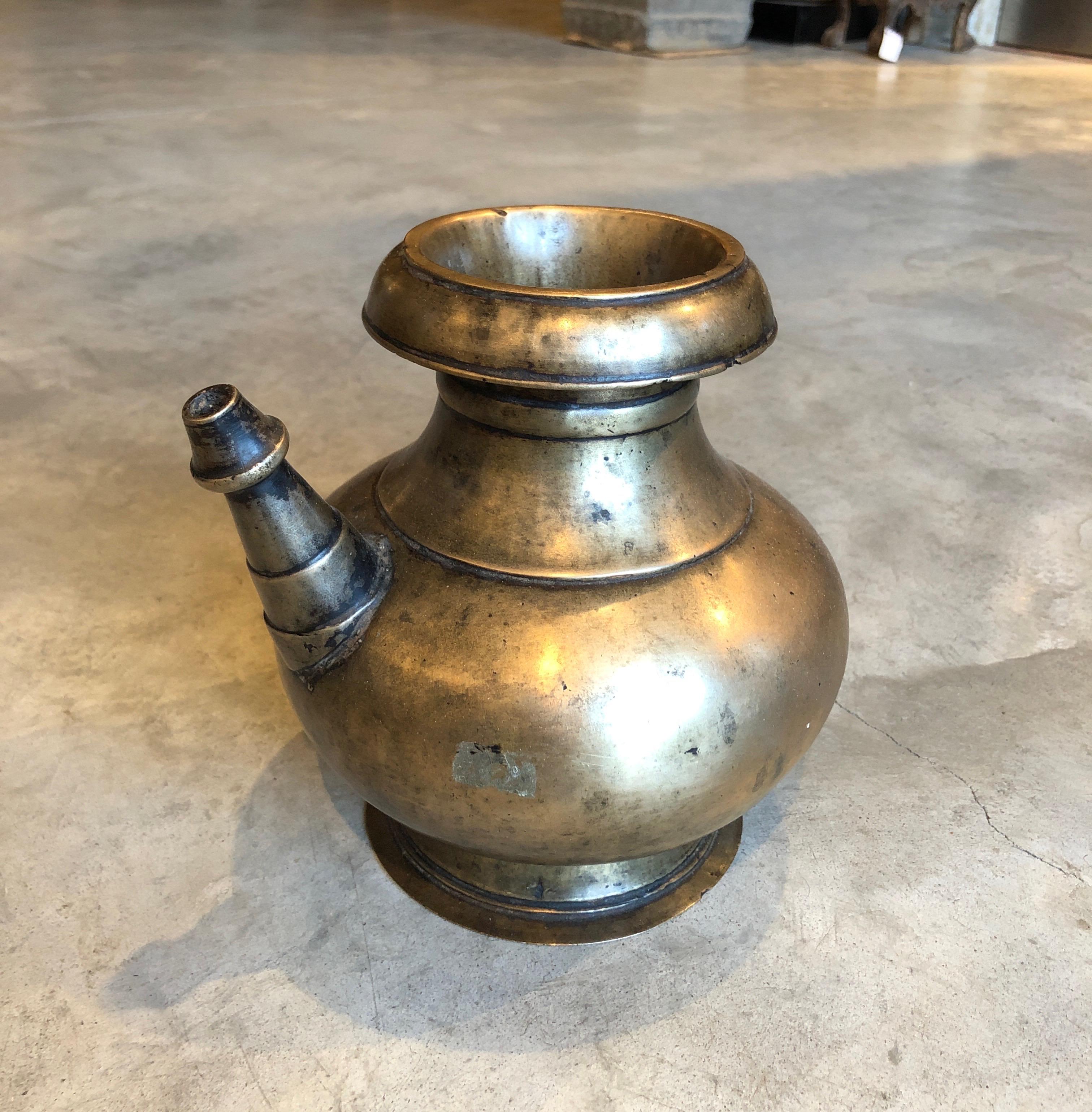 Nepalese Antique Heavy Bronze Ceremonial Pitcher, from Nepal For Sale