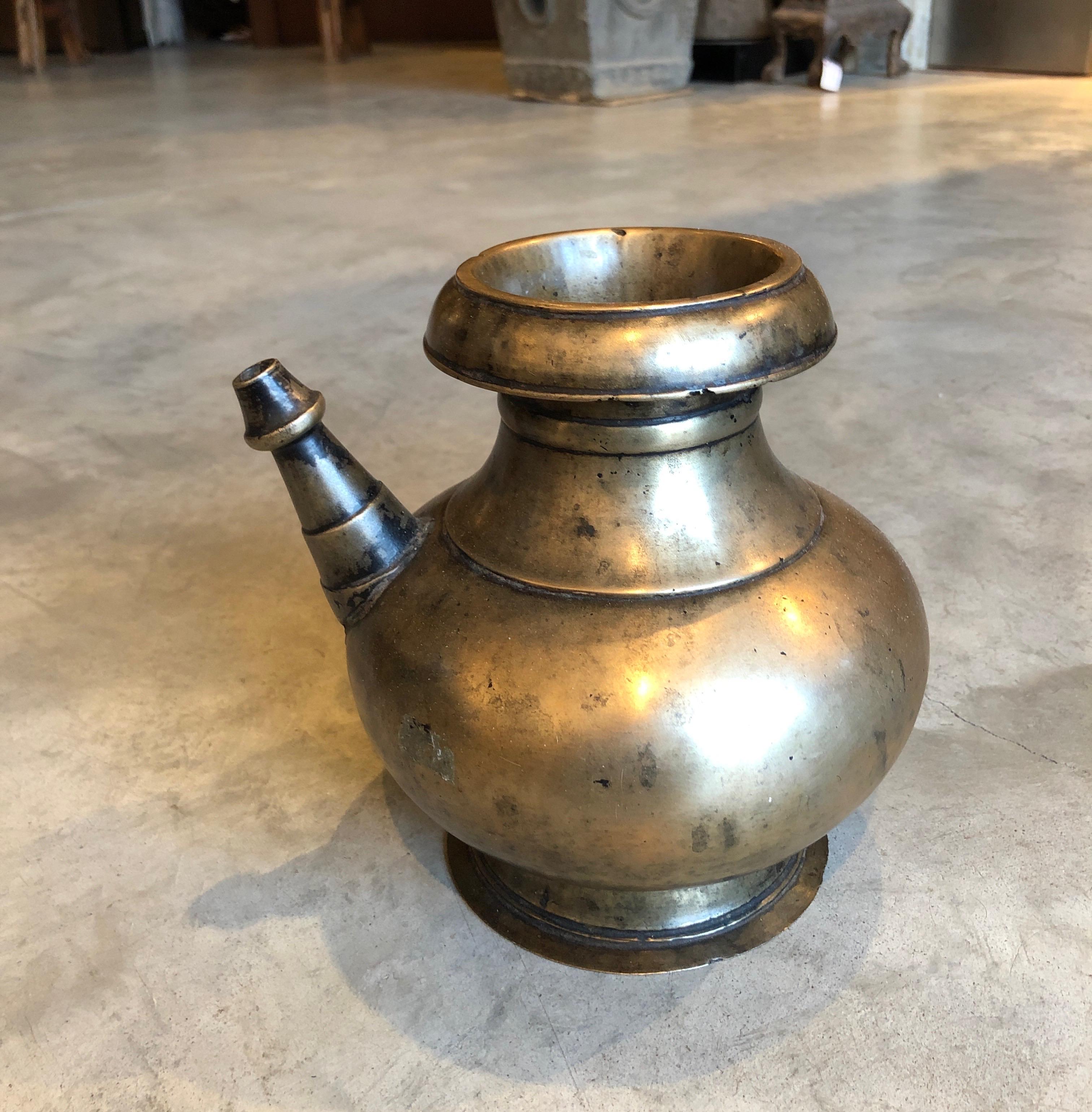 Antique Heavy Bronze Ceremonial Pitcher, from Nepal In Good Condition For Sale In New York, NY