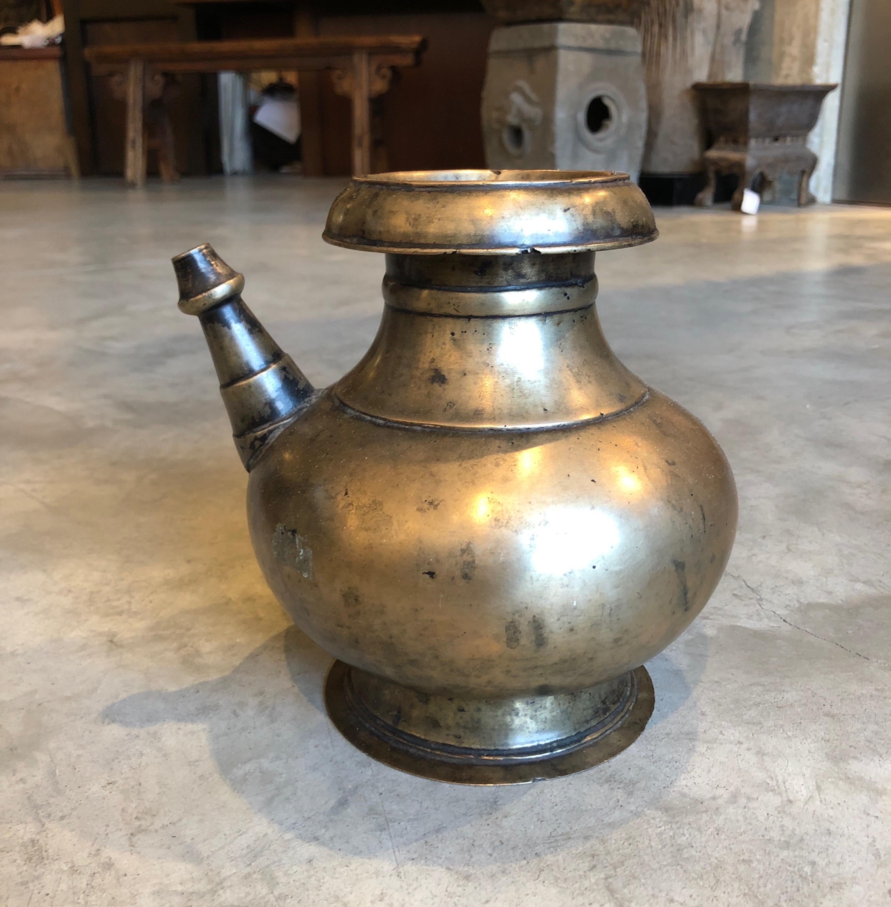 19th Century Antique Heavy Bronze Ceremonial Pitcher, from Nepal For Sale