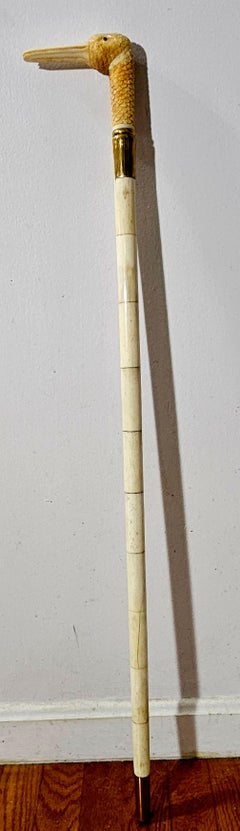 Antique Heavy Carved Bone Segmented Walking Stick Cane
