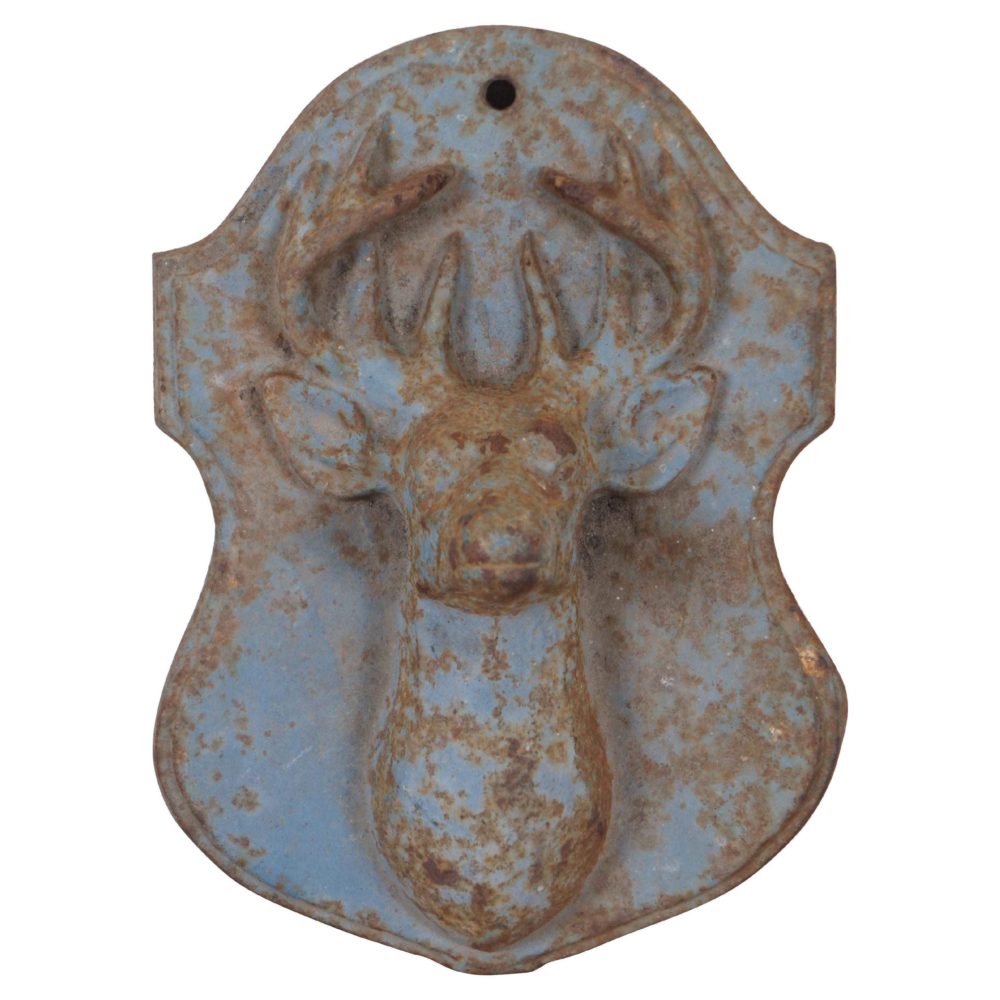 Antique Heavy Cast Iron Buck Deer Stag Animal Head Shield Hunt Plaque