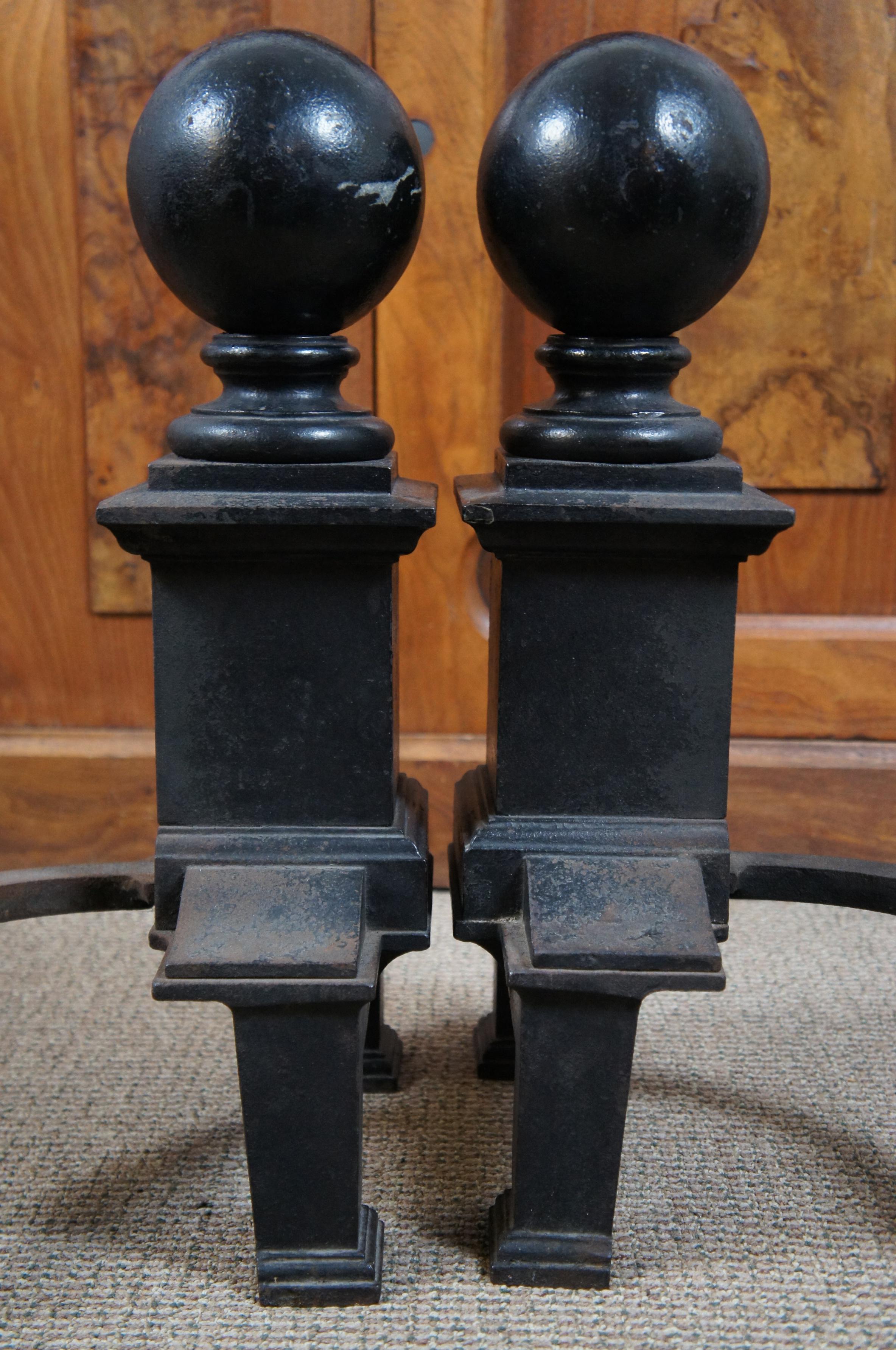 Federal Antique Heavy Cast Iron Cannon Ball Fireplace Andirons Fire Dogs Hearthware