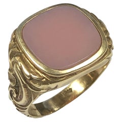 Antique Heavy Chased Gold and Hardstone Signet Ring