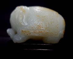 Antique Heavy Chinese Carved Hetain White Jade "Elephant, 388 Grams"  19th C