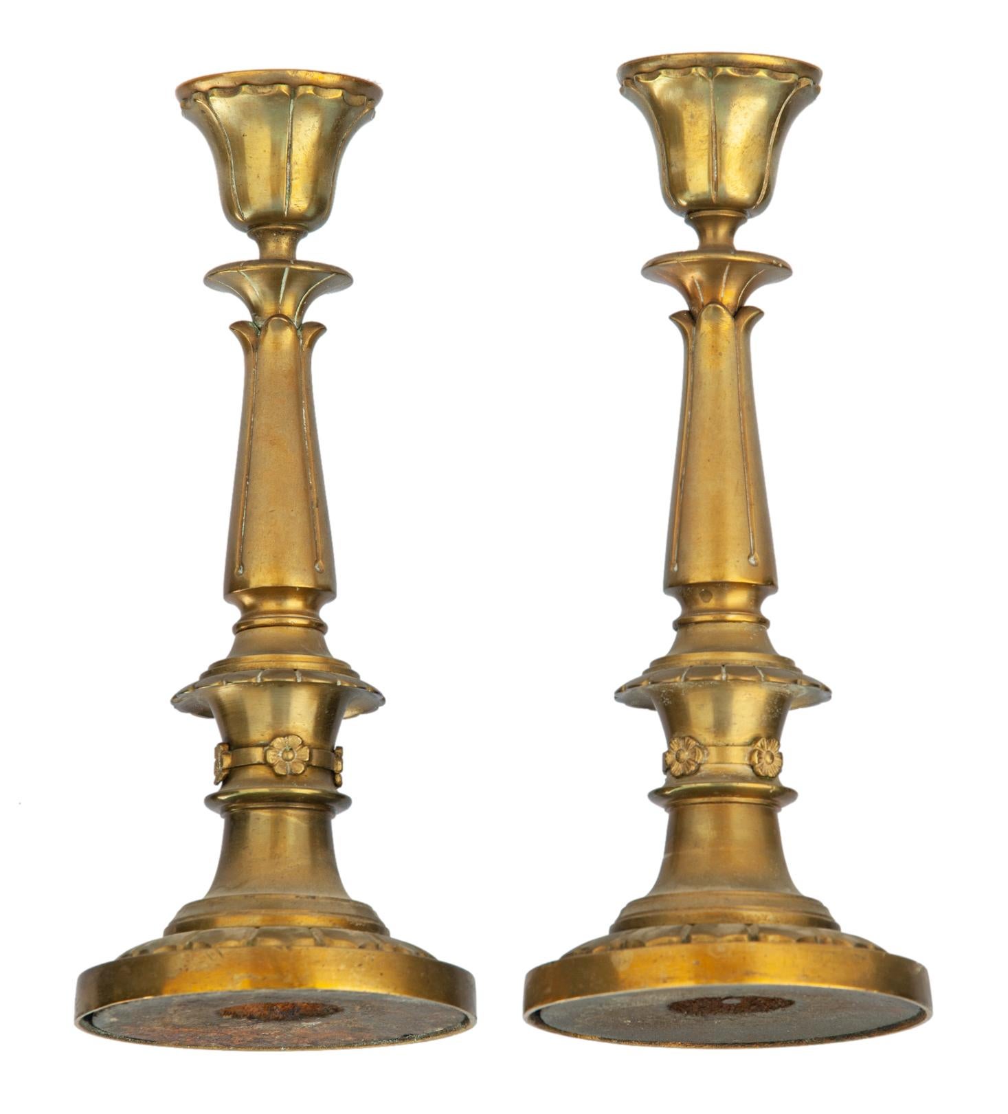 Antique Heavy French Brass Empire Candlesticks, a pair In Good Condition For Sale In Malibu, CA