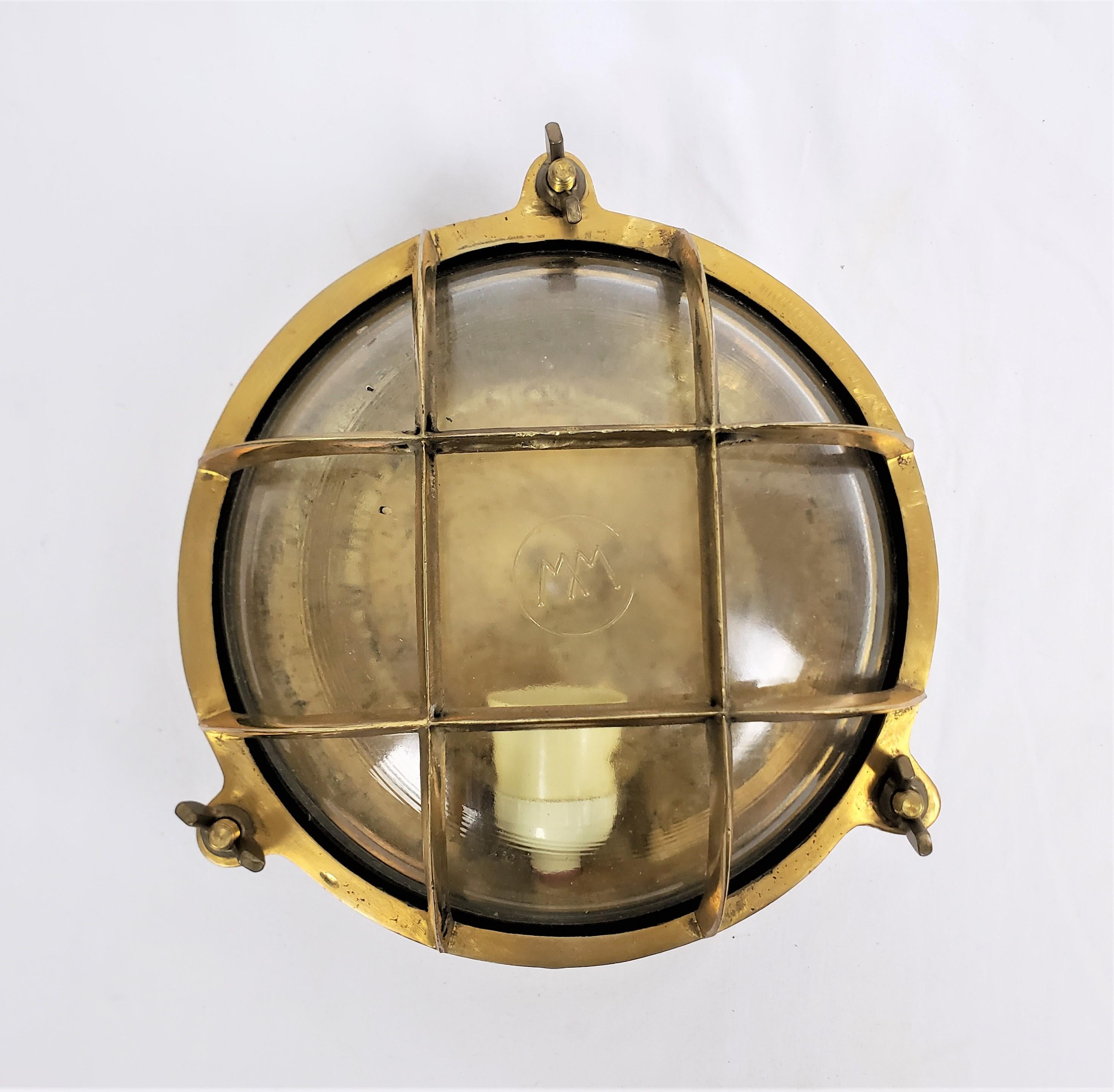 Art Deco Antique Heavy Solid Brass Nautical Styled Round Cage Light For Sale