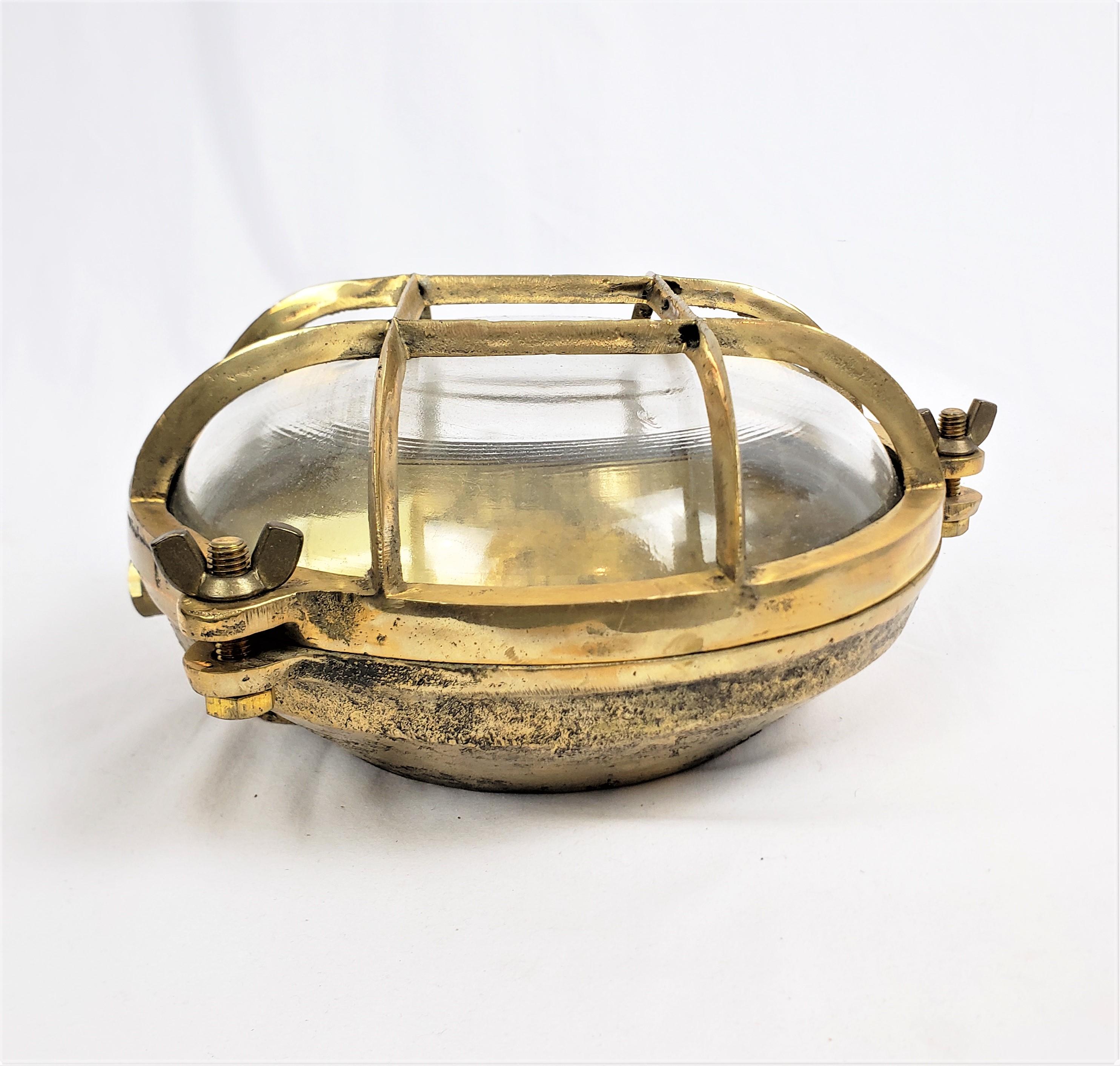 German Antique Heavy Solid Brass Nautical Styled Round Cage Light For Sale