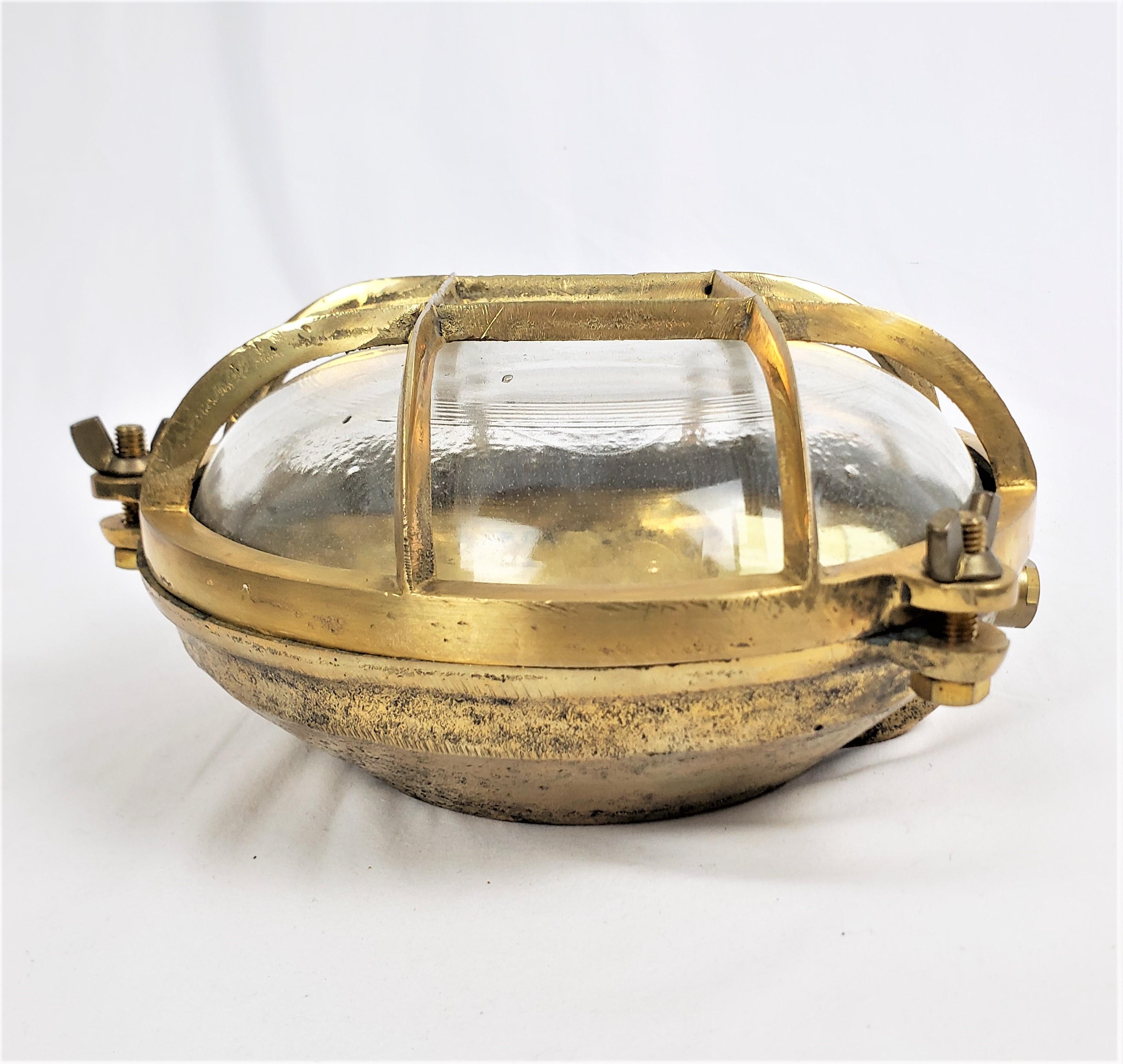 Antique Heavy Solid Brass Nautical Styled Round Cage Light In Good Condition For Sale In Hamilton, Ontario