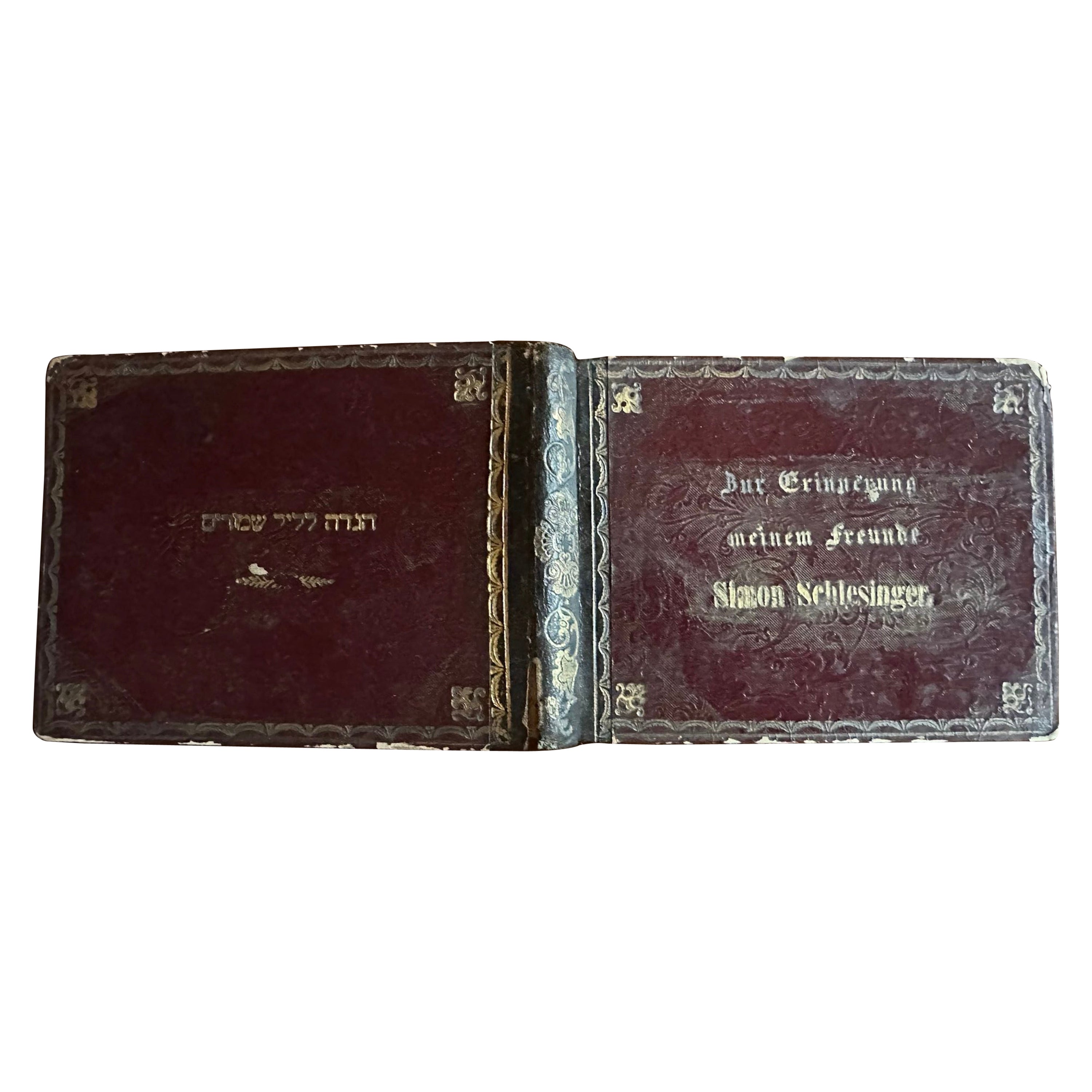 Antico libro di preghiere ebraiche - Pressburg 1841, rilegatura dorata e poesie sull'amicizia in vendita