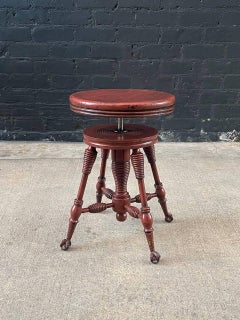 Antique Height Adjustable Piano Stool with Claw Feet