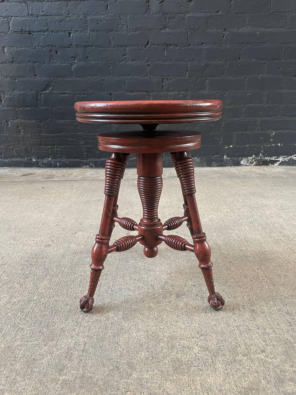 Antique Height Adjustable Piano Stool with Claw Feet In Good Condition For Sale In Los Angeles, CA