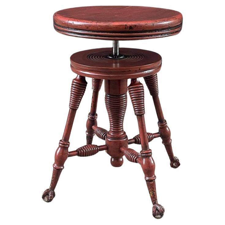 Antique Height Adjustable Piano Stool with Claw Feet For Sale