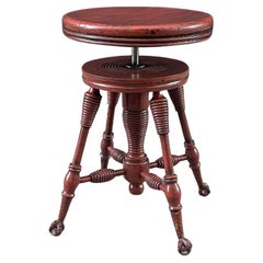 Antique Height Adjustable Piano Stool with Claw Feet
