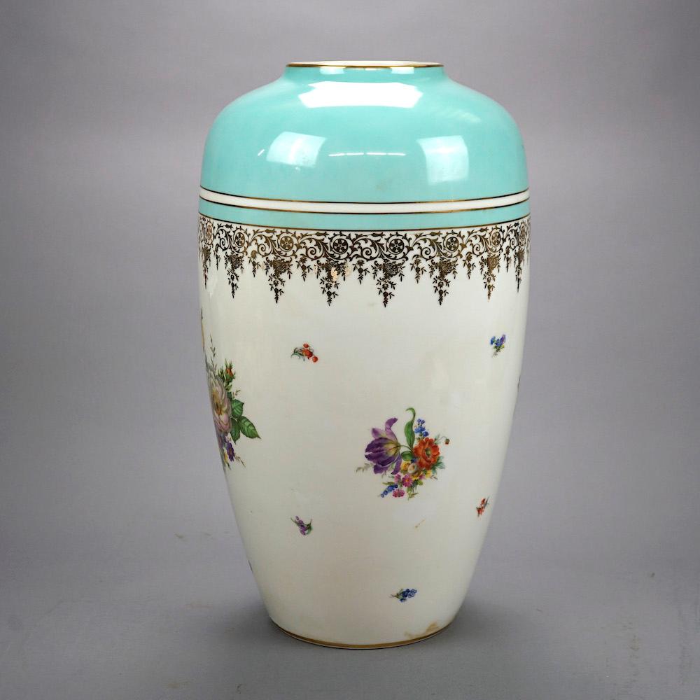 Hand-Painted Antique Heinrich German Hand Painted & Gilt Porcelain Floor Vase Circa 1900 For Sale