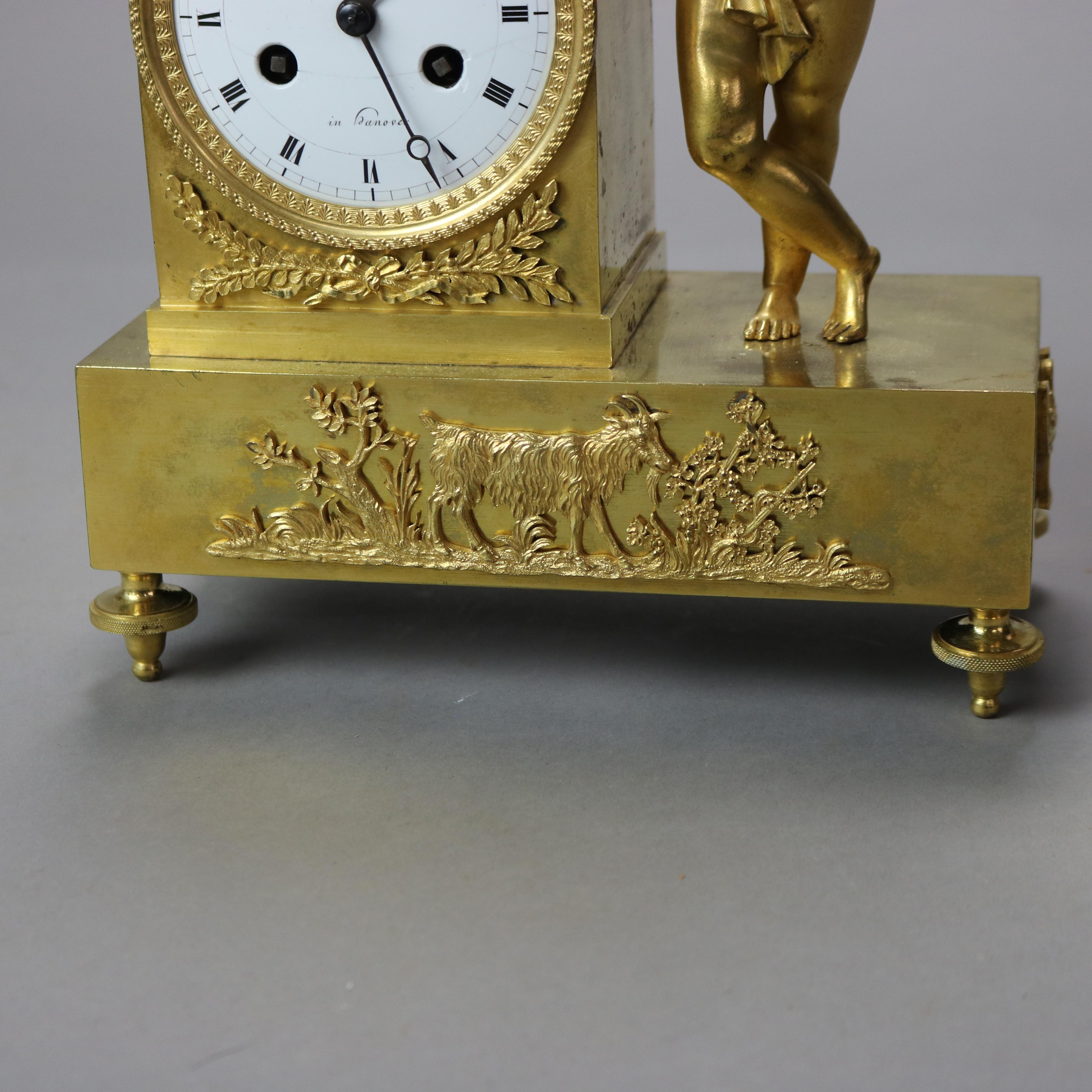 19th Century Antique Heinrich Seebaum Junior French Empire Figural Gilt Bronze Clock c1830