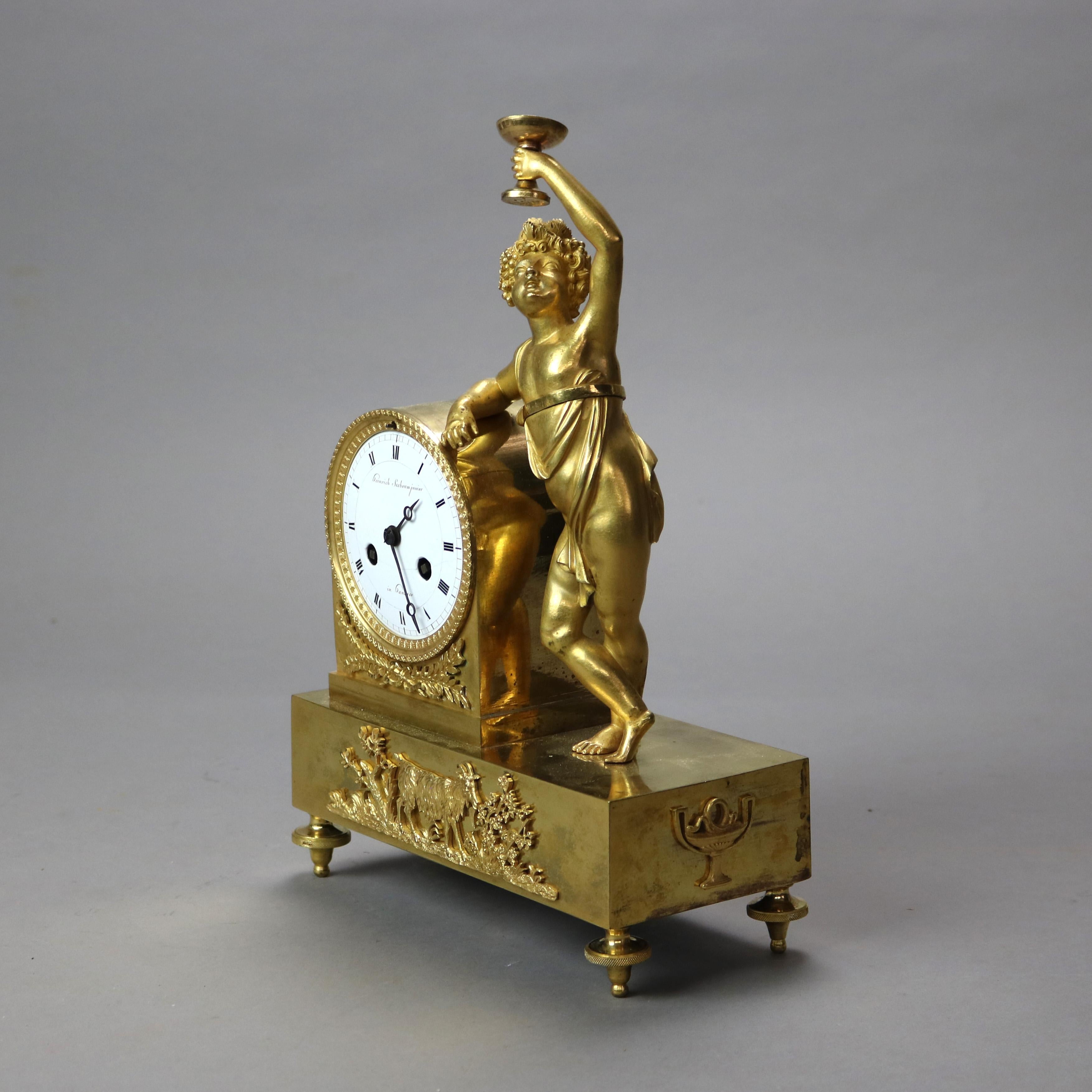 Antique Heinrich Seebaum Junior French Empire Figural Gilt Bronze Clock c1830 1