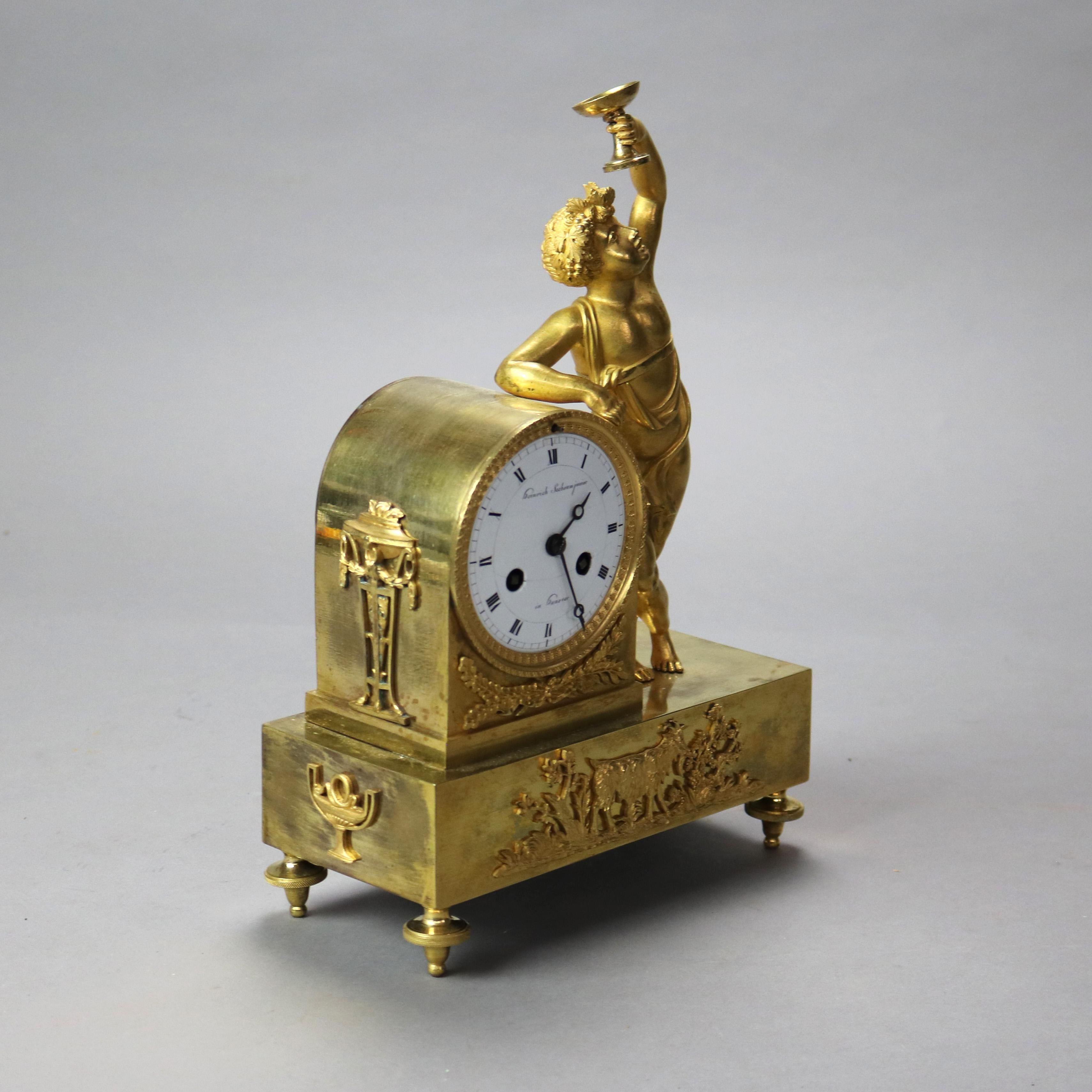 Antique Heinrich Seebaum Junior French Empire Figural Gilt Bronze Clock c1830 4