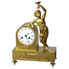 Antique Heinrich Seebaum Junior French Empire Figural Gilt Bronze Clock c1830