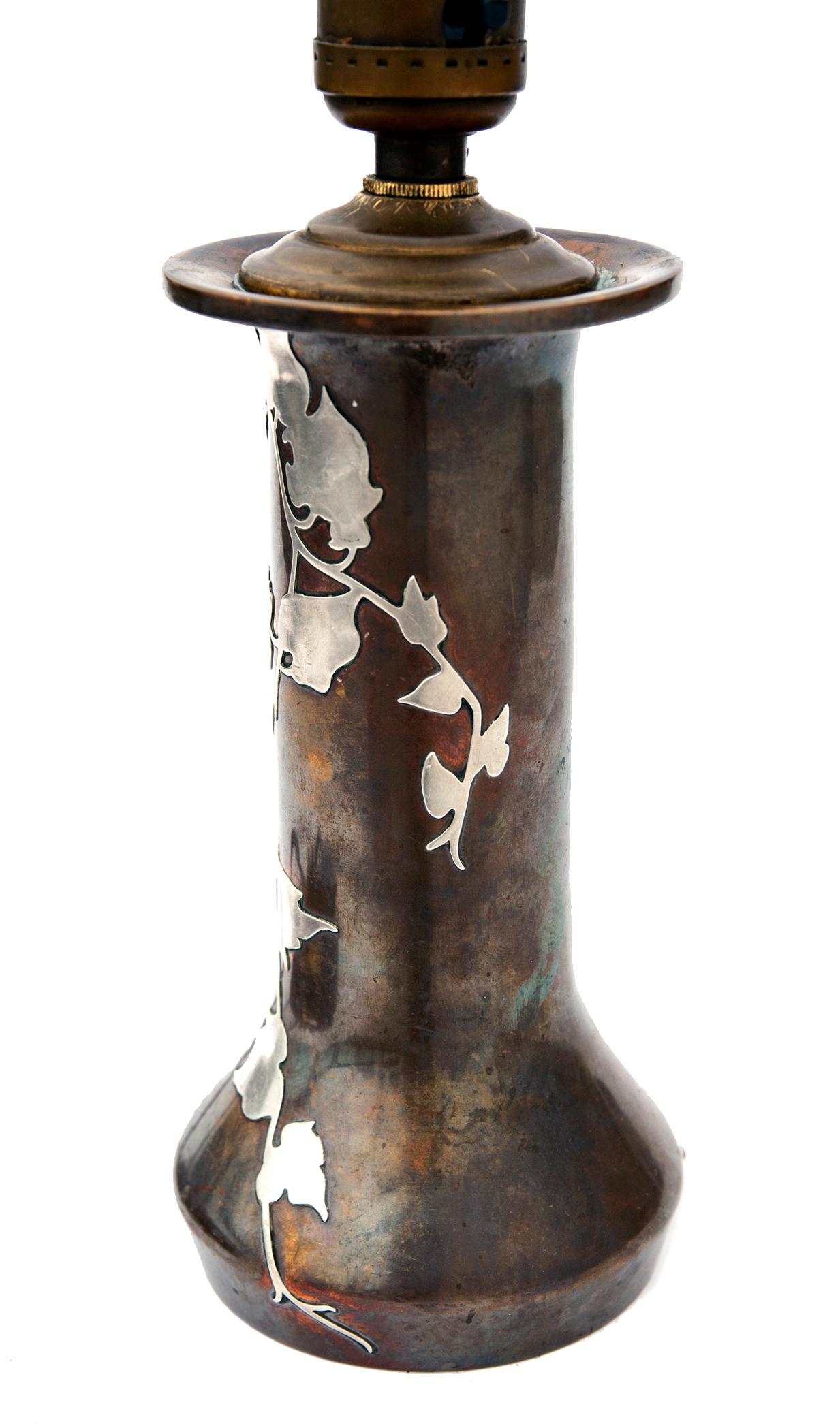 19th Century Antique Heintz Bronze & Sterling Silver Table Lamp For Sale
