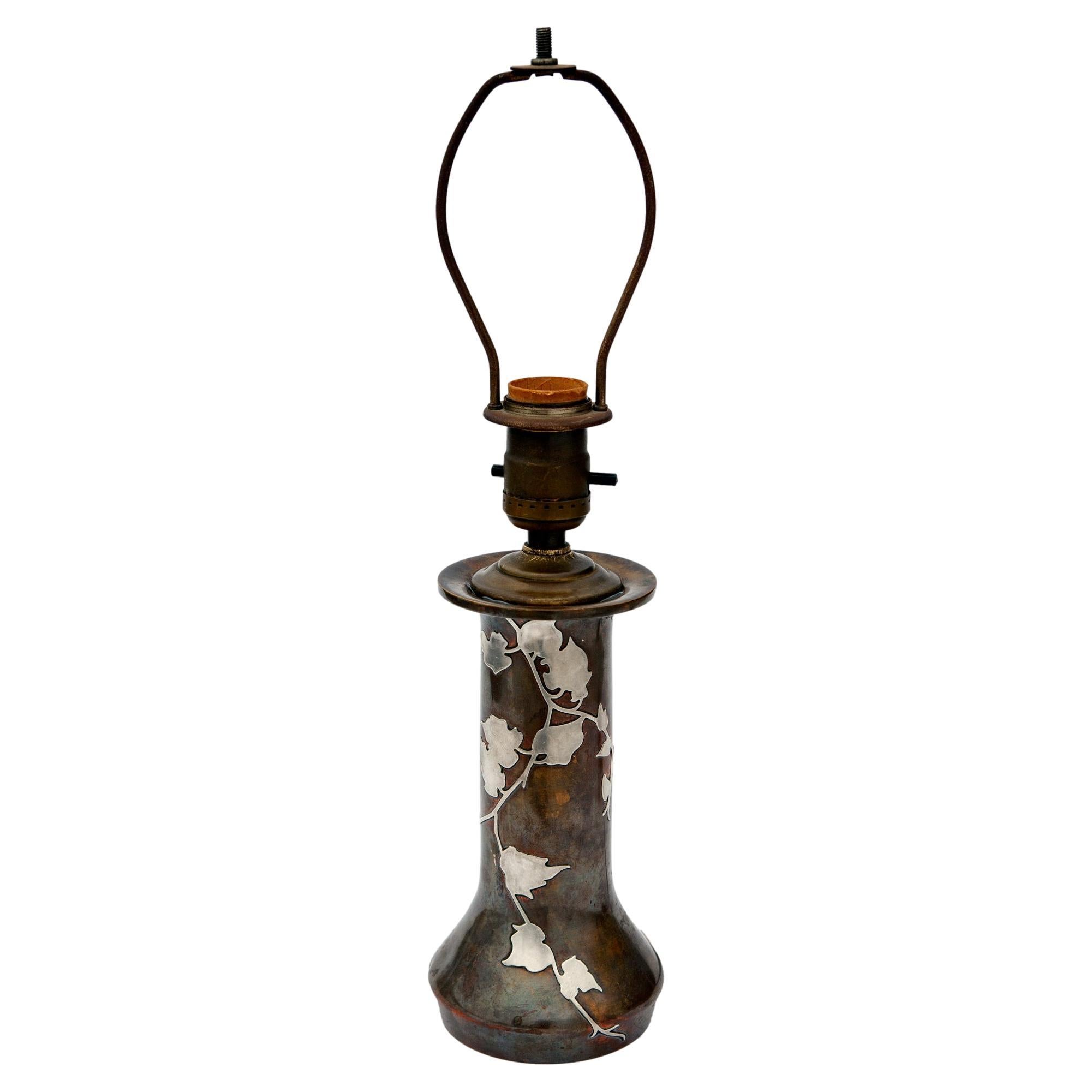 Antique Heintz Bronze & Sterling Silver Table Lamp For Sale