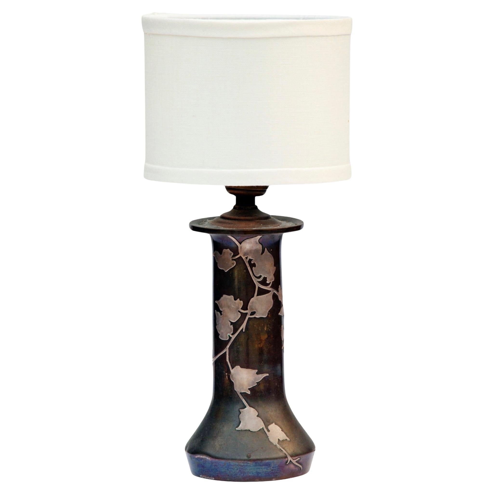 Antique Heintz Bronze 
Sterling Silver Table Lamp