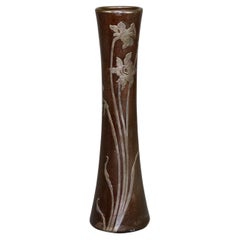 Antique Heintz Silver Over Bronze Floral Decorated Vase with Daffodils C1920