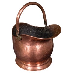 Antique Helmet Coal Scuttle, English, Copper, Fireplace Fuel Keeper, Victorian