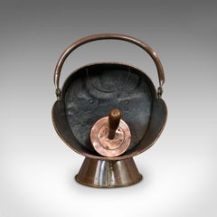 Antique Helmet Coal Scuttle, English, Copper, Fireside Bucket, Victorian, 1870