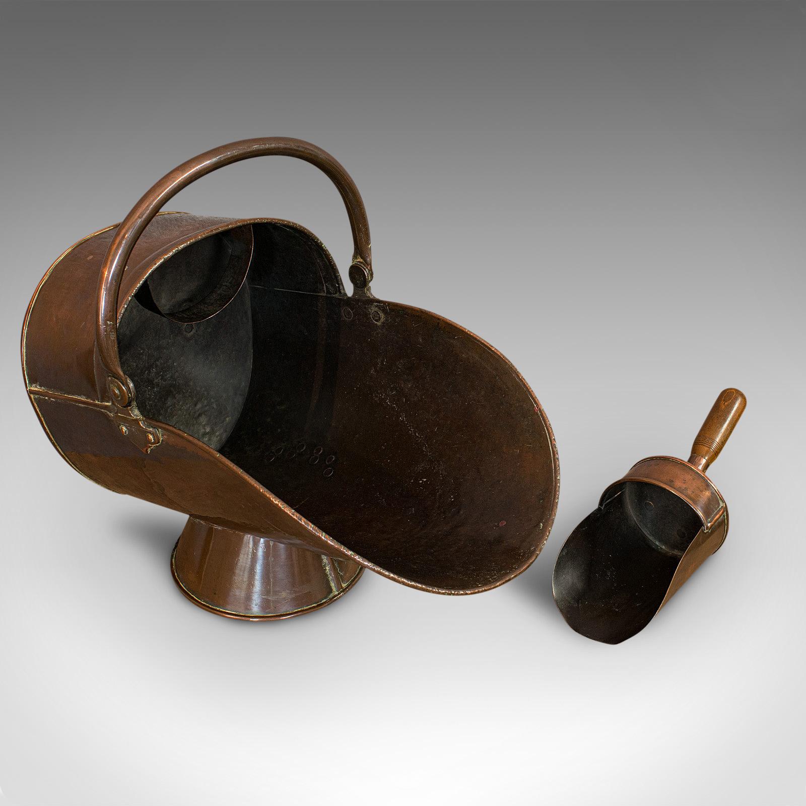 Antique Helmet Coal Scuttle, English, Copper, Fireside Bucket, Victorian, 1870 2