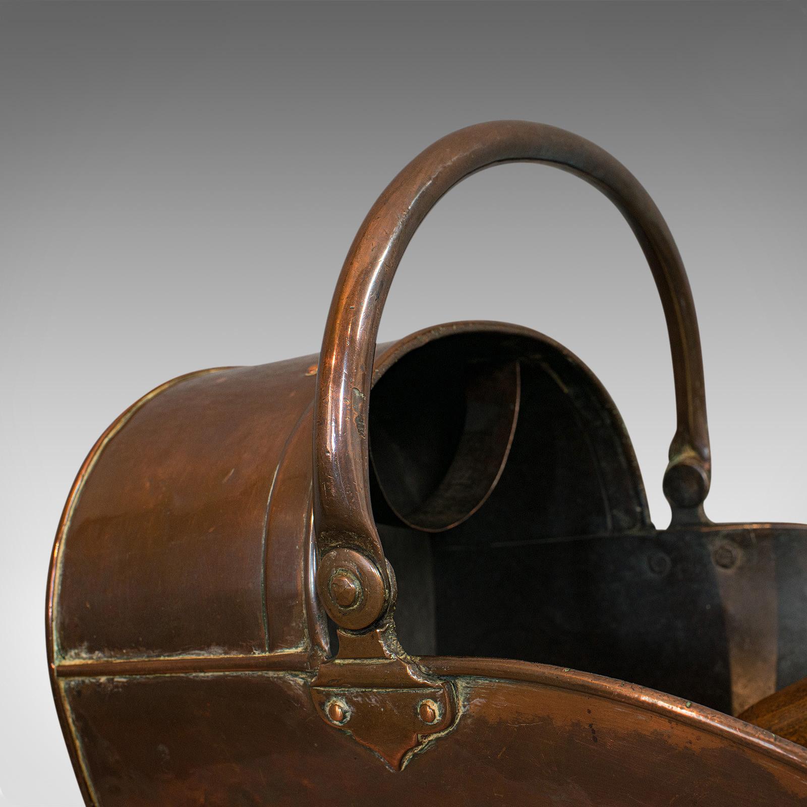 Antique Helmet Coal Scuttle, English, Copper, Fireside Bucket, Victorian, 1870 4