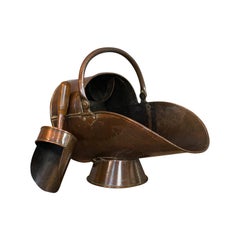 Antique Helmet Coal Scuttle, English, Copper, Fireside Bucket, Victorian, 1870